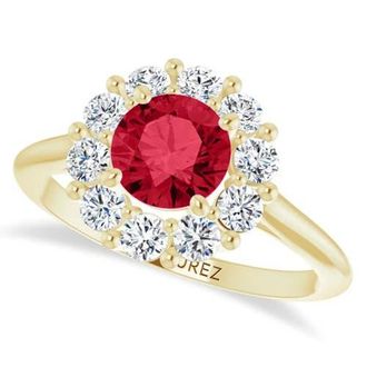 Allurez Round Lab Ruby & Diamond Halo Ring 14K in 1.70Ct/yellow Gold at Nordstrom, Size 9.5