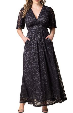 Kiyonna Luminous Sequin Lace A-Line Gown in Storm Grey at Nordstrom, Size 0X