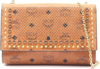 MCM Visetos Studded Shoulder Bag Brown