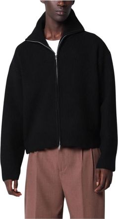 STUDIO NICHOLSON Sandos Rib Zip Through Jumper - Heren - Vesten - Zwart - S - Wol - Truien & Vesten