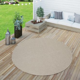 Paco Home Paco Home - Alfombra Interior Y Exterior Tejido Liso Terrazas Aspecto Natural Beige &Oslash; 160 Cm Redondo
