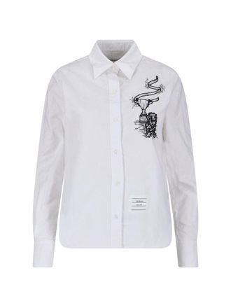 Thom Browne White Hector Trophy Embroidered Cotton Shirt