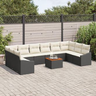 vidaXL Conjunto De Sof&aacute; De Jard&iacute;n 11 Pcs Negro, Blanco Vidaxl