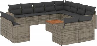 vidaXL Set Sof&aacute;s De Jard&iacute;n Con Cojines 13 Piezas Rat&aacute;n Sint&eacute;tico Gris Vidaxl