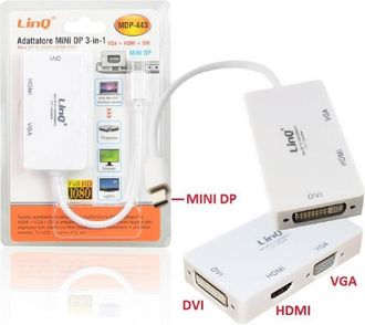 Trade Shop Trade Shop - Adaptador De Convertidor Mini Displayport 3in1 A Vga Hdmi Dvi Mdp-443 Proyectores