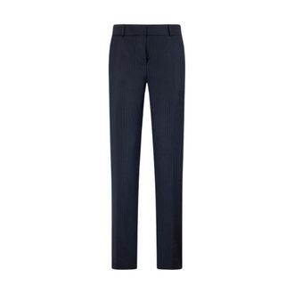 Brooks Brothers Nauwsluitende krijtstreep pantalon van scheerwol - Dames - Slim Fit Broeken - Blauw - L - Wol - Broeken