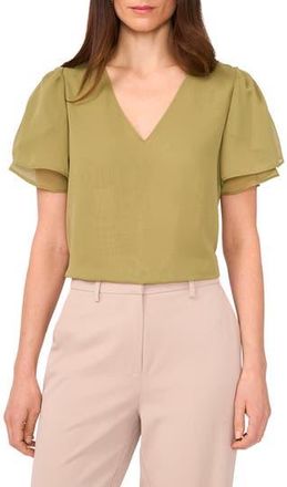 Vince Camuto V-Neck Tulip Sleeve Chiffon Top in Moss Green at Nordstrom Rack, Size X-Small