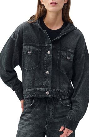 Rag & Bone Miramar Hooded Trompe lOeil Faux Denim Terry Trucker Jacket in Faded Black at Nordstrom, Size X-Large