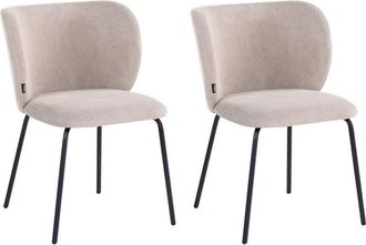Beliani Set of 2 Dining Accent Chairs Taupe Upholstery without Armrests Metal Base Retro Design CALERA