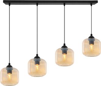 OEM L&aacute;mpara Colgante Riffle Negra 4 Planas Miel Pantalla Cilindro E27