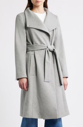 BOSS Wool & Cashmere Belted Coat in Light Pastel/Grey at Nordstrom, Size 10