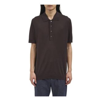 Paolo Pecora Polo Shirts, male, Brown, Size: L Silk Knit Polo