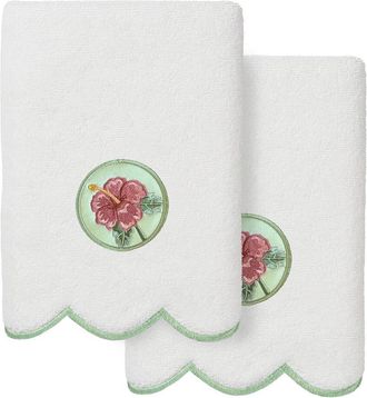 Linum Home Textiles 100% Turkish Cotton Maui Scallop 2Pc Embellished Hand Towel Set