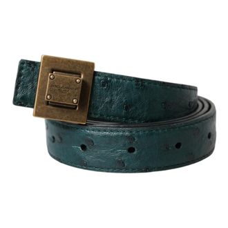 Dolce & Gabbana Leather Square Metal Buckle Belt - unisex - Dolce & Gabbana - Belts - Green - ONE SIZE - Accessories