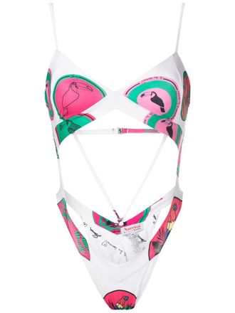 Amir Slama Badpak met grafische print - Wit