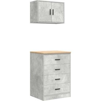 vidaXL Armarios 2 Uds Para Garaje Madera De Ingenier&iacute;a Ris Hormig&oacute;n Vidaxl