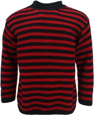 Loud Elephant Chunky Wool Knit Jumper - Stripe Red Black (Small)