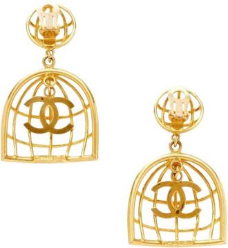 Chanel Vintage Gold Metal Birdcage Earrings