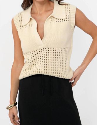 Greylin Collared Sleeveless Pointelle Knit Top In White