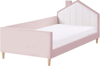 Beliani Bed Pink and White Velvet Upholstered Frame Headrest 3ft EU Single Size Bedroom Kids Room Modern Traditional KERVAN