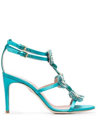 Alberta Ferretti metallic floral-bead sandals - women - Silk/Viscose/Fabric/Rubber/Leather - 41 - Blue