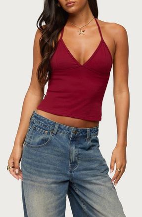 Edikted Noriah Halter Top in Burgundy at Nordstrom, Size X-Small