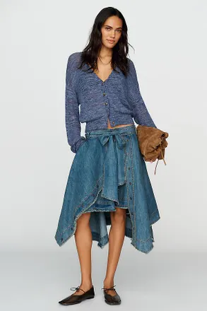 Pilcro Asymmetric Raw-Edge Tie-Waist Skirt