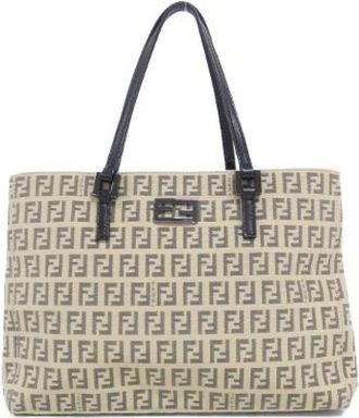 Fendi Pre-owned Tote Bags, female, Beige, Size: ONE SIZE Pre-owned Canvas Tote Bag