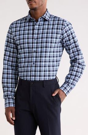 Lorenzo Uomo Trim Fit Plaid Flannel Dress Shirt in Navy at Nordstrom Rack, Size 15.5 - 32