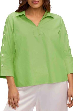 Foxcroft Lainey Button Accent Cotton Popover Top in Mojito Green at Nordstrom, Size 3 X