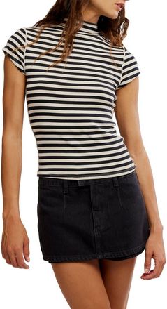 Free People Lola Stripe Funnel Neck Knit Top in Black White Stripe at Nordstrom, Size X-Large