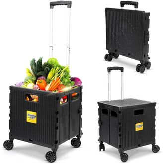 Trade Shop Trade Shop - Carrito De Compras Multiusos Giras Giratorias De Gran Capacidad Plegable Con Freno