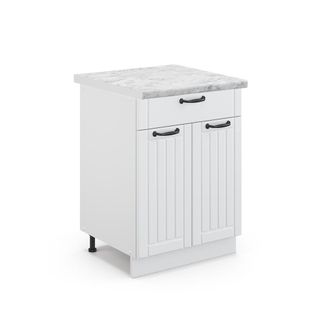 Vicco Mueble Bajo De Cocina Fame-line, Blanco Casa De Campo, 60 Cm Con Caj&oacute;n, Et M&aacute;rmol Vicco