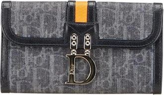 Dior Pre-owned Wallets, female, Black, Size: ONE SIZE Pre-owned Trotter Flight Line Denim Leather Wallet
