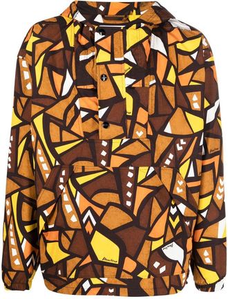 Moschino patterned hooded windbreaker jacket - men - Cotton - 48 - Brown