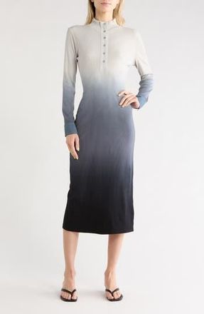 Young Fabulous & Broke Scout Rib Ombr&eacute; Long Sleeve Midi Dress in Silver Black Ombre at Nordstrom Rack, Size X-Small