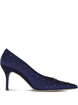 Arteana studded pointed pumps - women - Satin/Crystal/Calf Leather/Calf Leather - 11 - Blue
