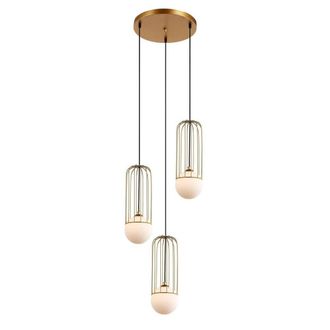 Netlighting Modern Hanging Pendant Golden 3 Light with Gold White Shade G9