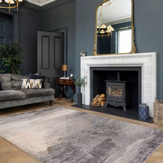 Kukoon Abstract Design Cotton Chenille Rug Blue Teal Machine Washable in Grey | Size: 280 cm x 380 cm