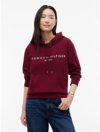 Tommy Hilfiger Womens Tommy Logo Fleece Hoodie - Burgundy - XXL