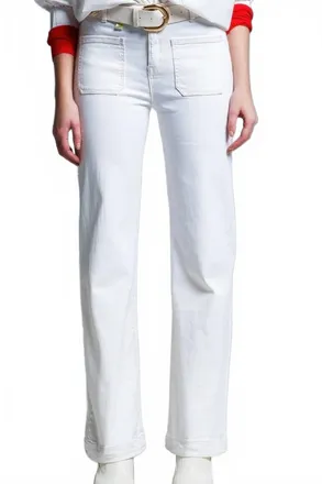 Q2 High Waisted Jeans With Flared Leg And Pocket In White