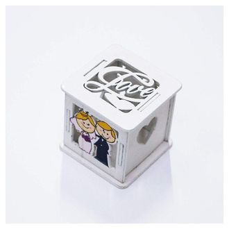 Trade Shop Trade Shop - Set 12pz Scatola Sposi Matrimonio 5.5x5.5cm Legno Bianco Scritta Love Bomboniera