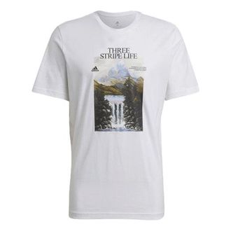 adidas Mens adidas Snow Mountain Printing Sports Round Neck Short Sleeve White T-Shirt GN6851