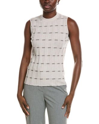 Lafayette 148 New York Plaited Ribbed Stripe Cashmere Shell