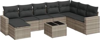 vidaXL Set Muebles Jard&iacute;n 9 Pzas Y Cojines Rat&aacute;n Sint&eacute;tico Gris Claro Vidaxl