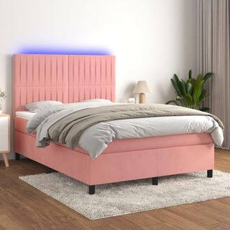 vidaXL Vidaxl - Cama Box Spring Colch&oacute;n Y Led Terciopelo Rosa 140x190 Cm