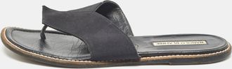 Manolo Blahnik Black Canvas Thong Flat Slides