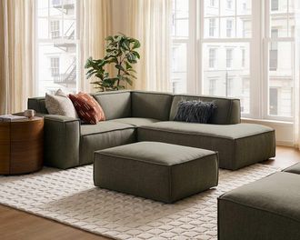 Castlery Jonathan Side Chaise Sectional Sofa Right Facing with Ottoman, Performance Twill Moss, Modular, Low-Profile for Castlery