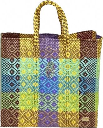 Lola's Bag Womens Medium Woven Patterned Shoulder Strap Tote Bag In Yellow Multi
