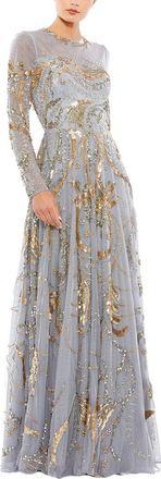 Mac Duggal Embellished Illusion High Neck A-Line Dress